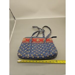 Vera Bradley Blue Red  QuiltedFloral SmallHand Tote Bag Purse  Inside Pockets